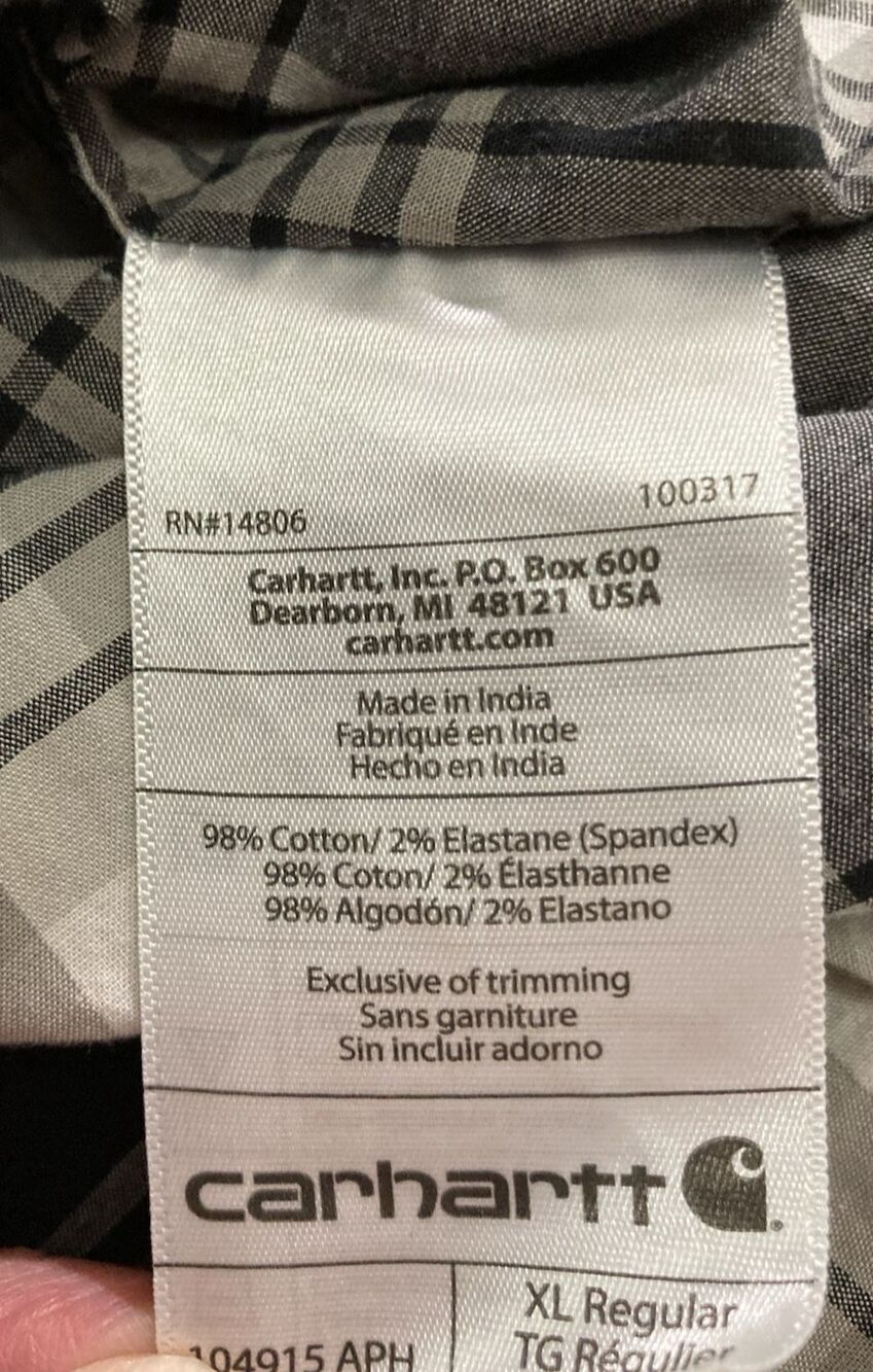 Carhartt Rugged Flex Shirt Men XL Black Gray Plaid Button Up Relaxed Workwear - Picture 7 of 9
